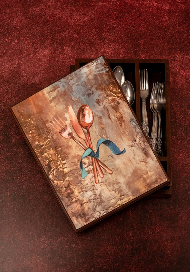 Wooden Cutlery Box - Golden Hues - Spoon'n Fork