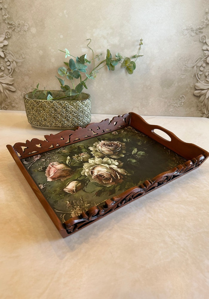 Symphony Carved Tray - Rustic Roses