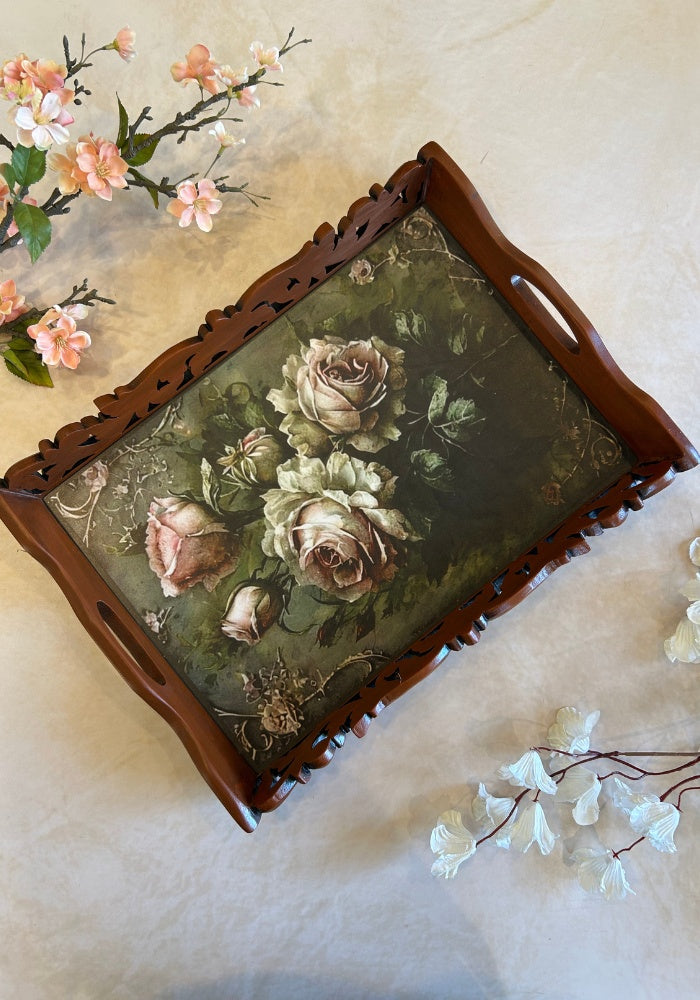 Symphony Carved Tray - Rustic Roses