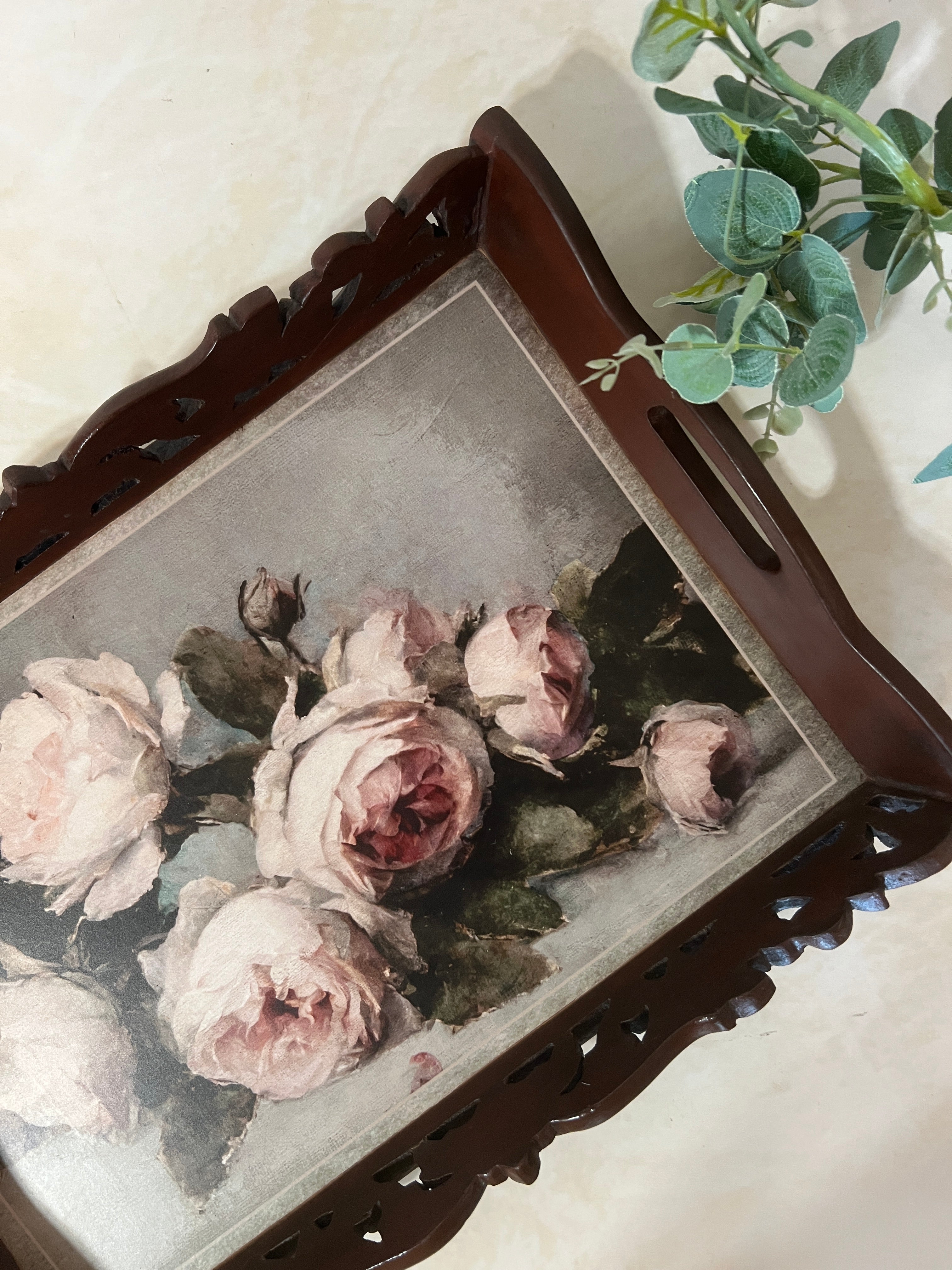 Symphony Carved Tray - Floral Bouquet