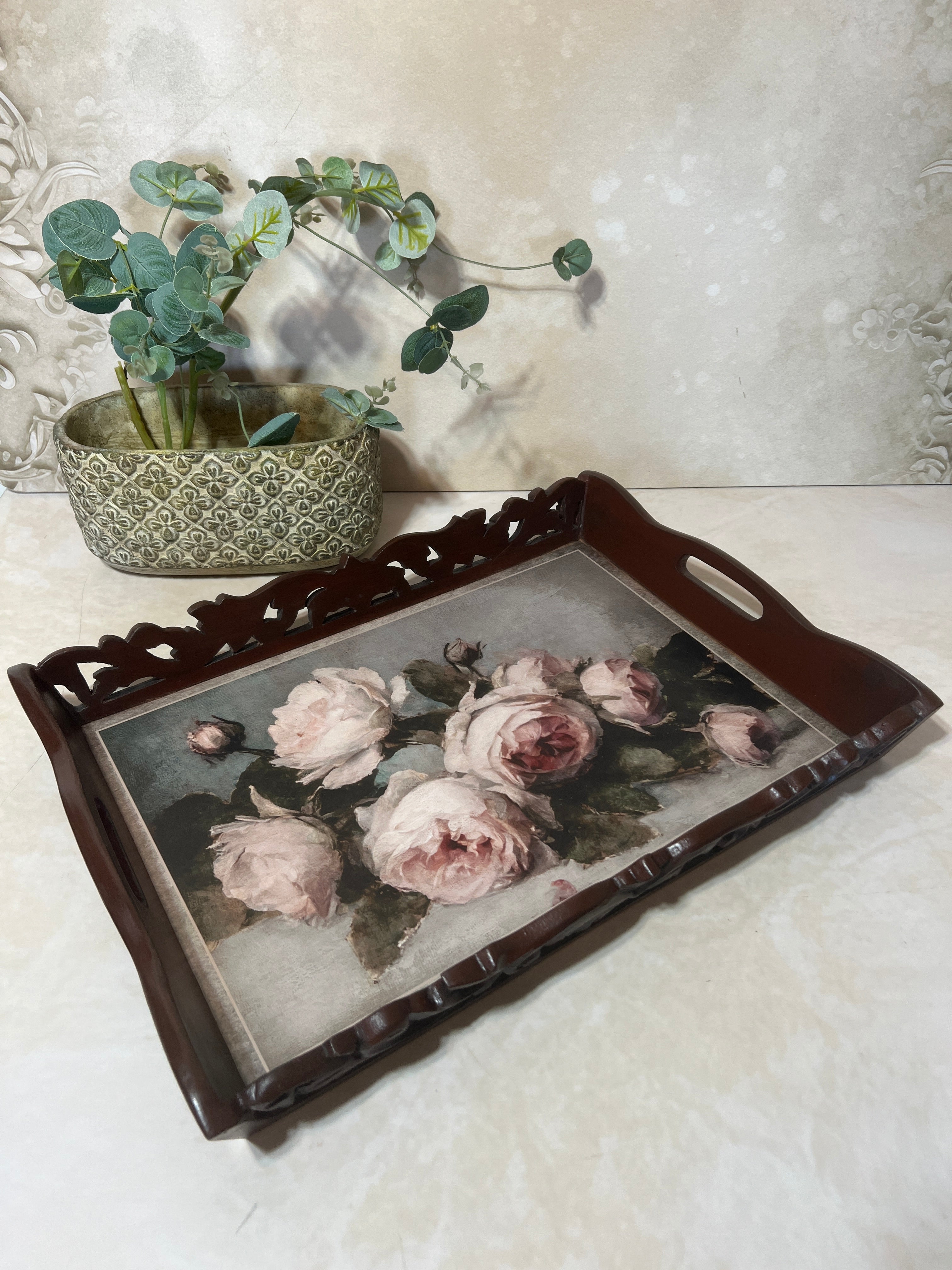 Symphony Carved Tray - Floral Bouquet