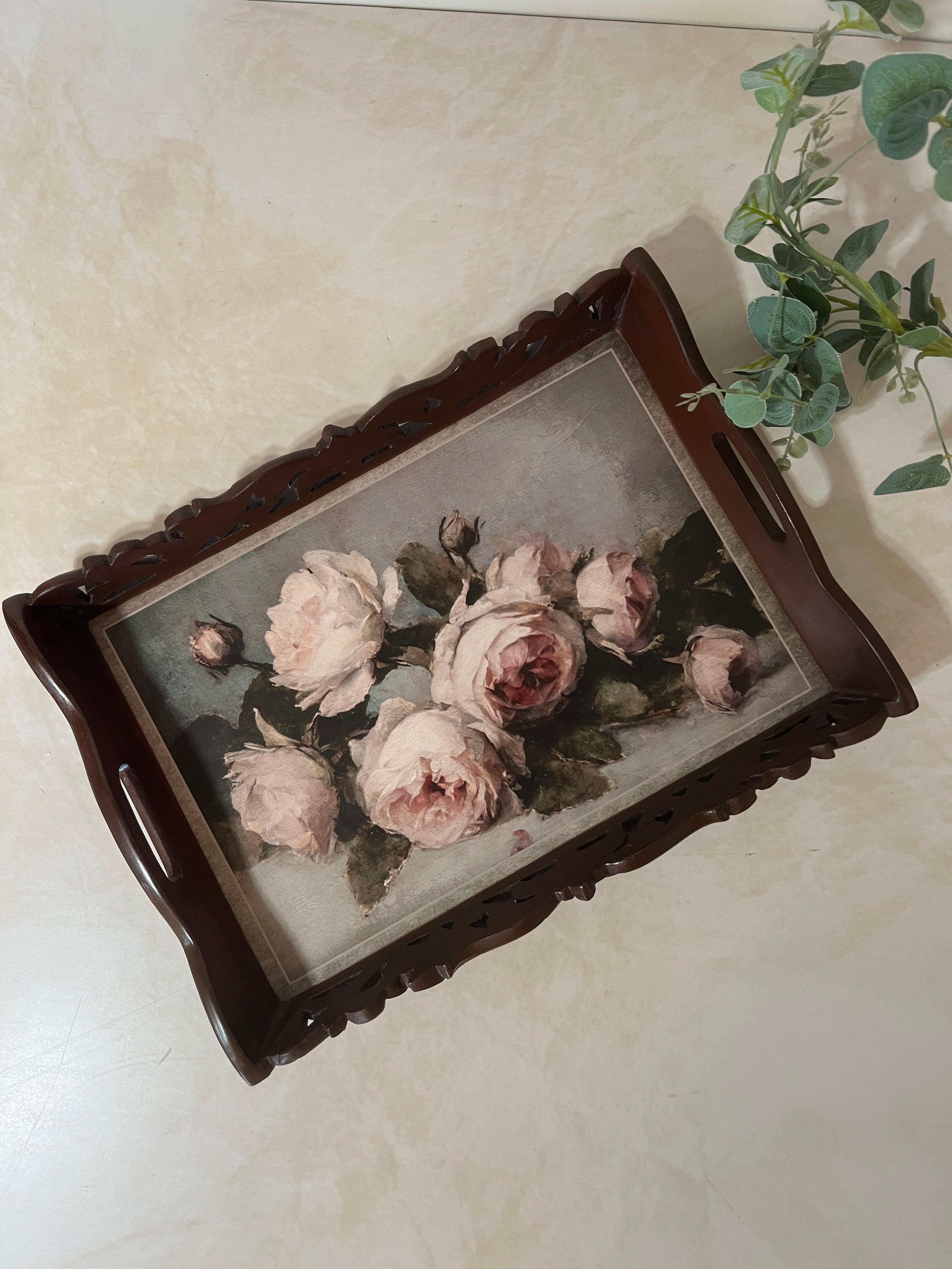 Symphony Carved Tray - Floral Bouquet