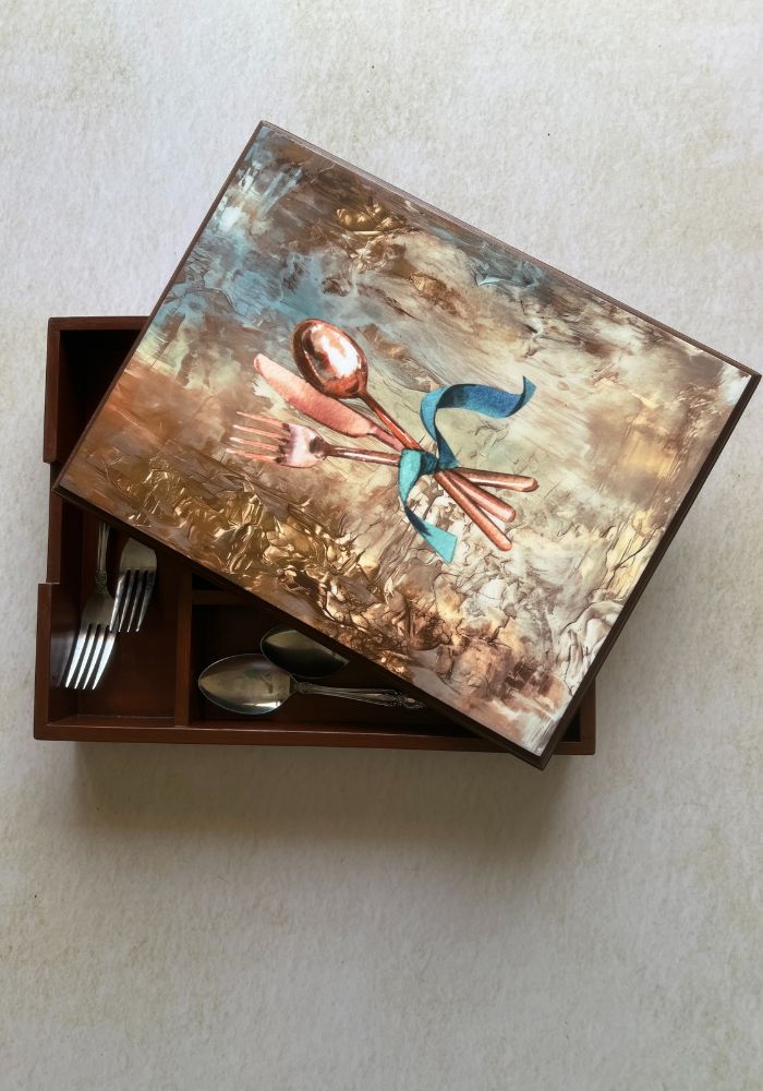 Engraved Cutlery Box - Golden Hues - Spoon'n Fork