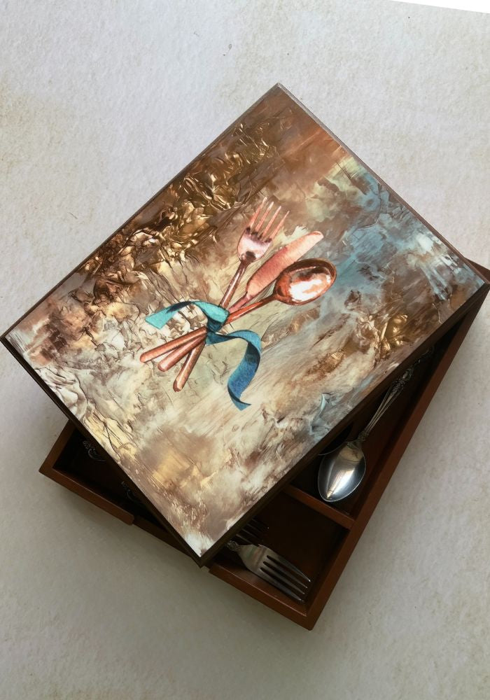 Engraved Cutlery Box - Golden Hues - Spoon'n Fork
