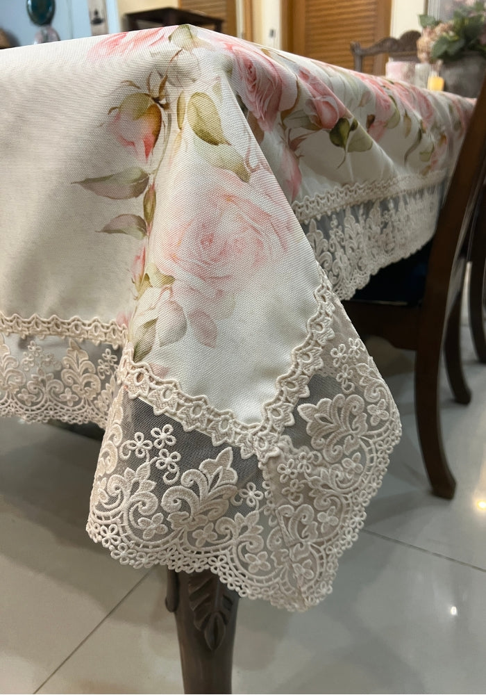 Table Cover With Lace - Pretty Roses