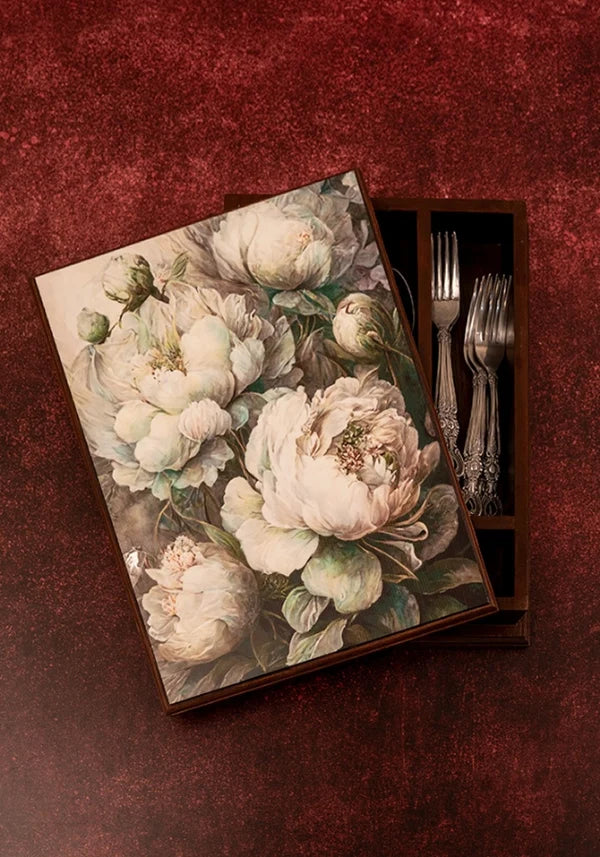 Engraved Cutlery Box - Dancing Peonies