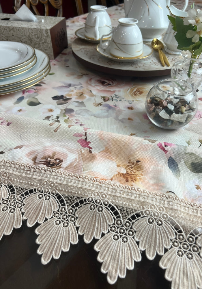Table Cover With Lace - Spring Blossoms