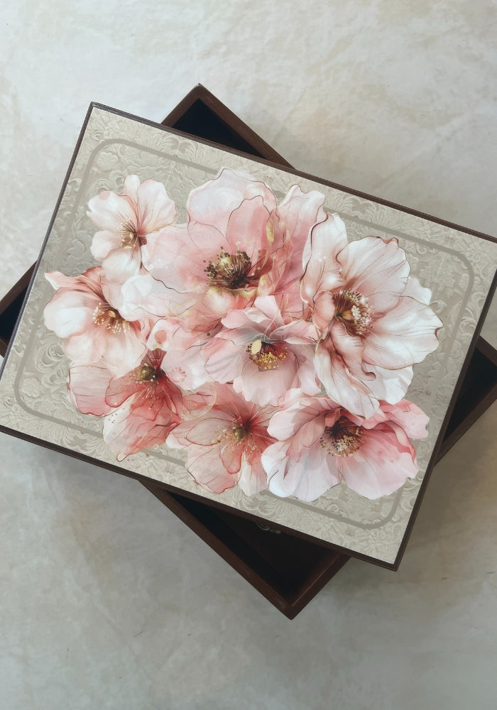 Engraved Cutlery Box - Floral Blush