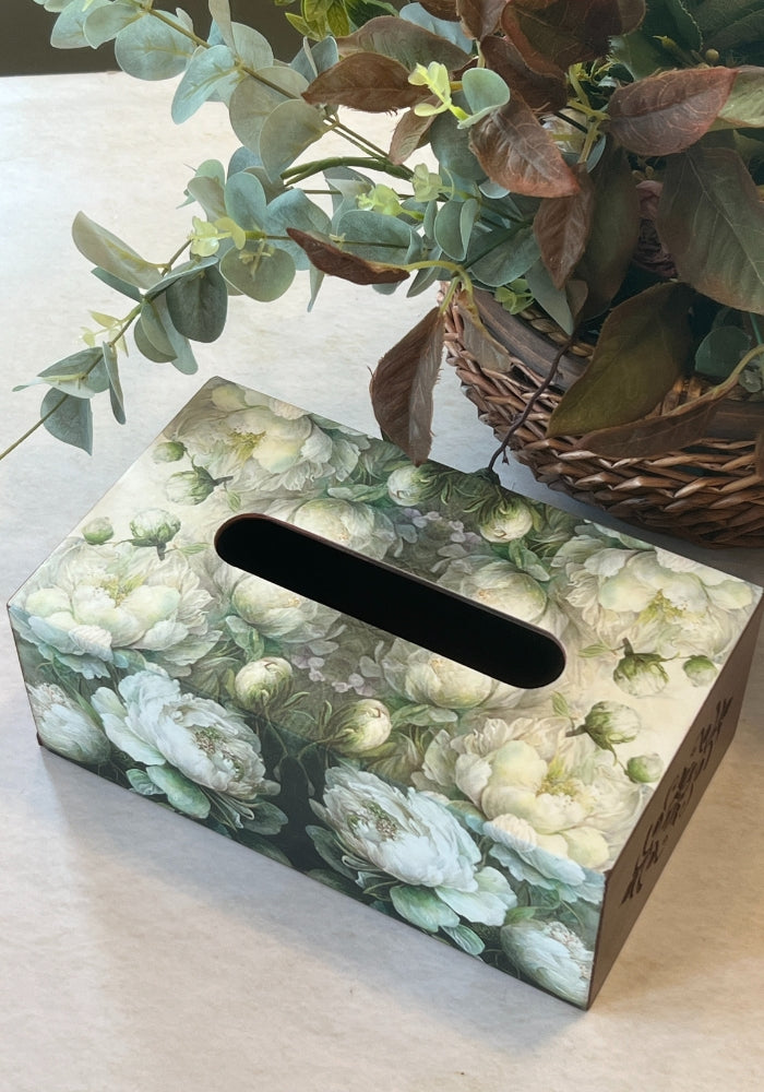 Engraved Tissue Box - The Luxury Series - Dancing Peonies