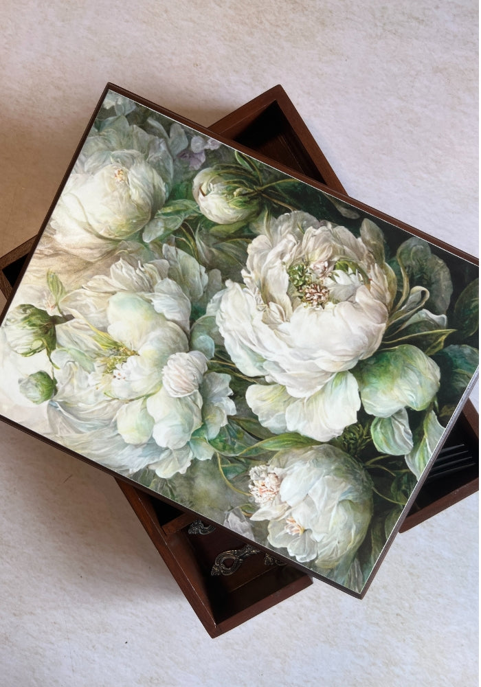 Engraved Cutlery Box - Dancing Peonies