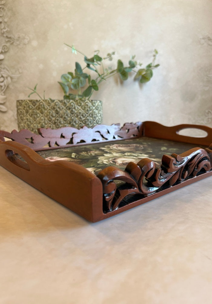 Symphony Carved Tray - Rustic Roses