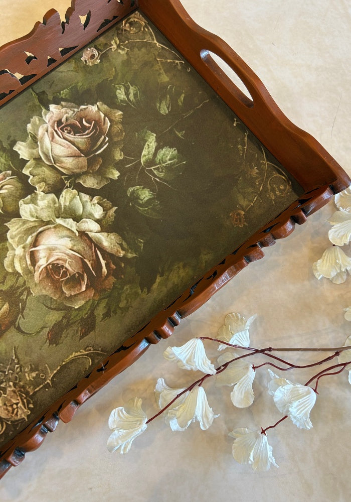 Symphony Carved Tray - Rustic Roses