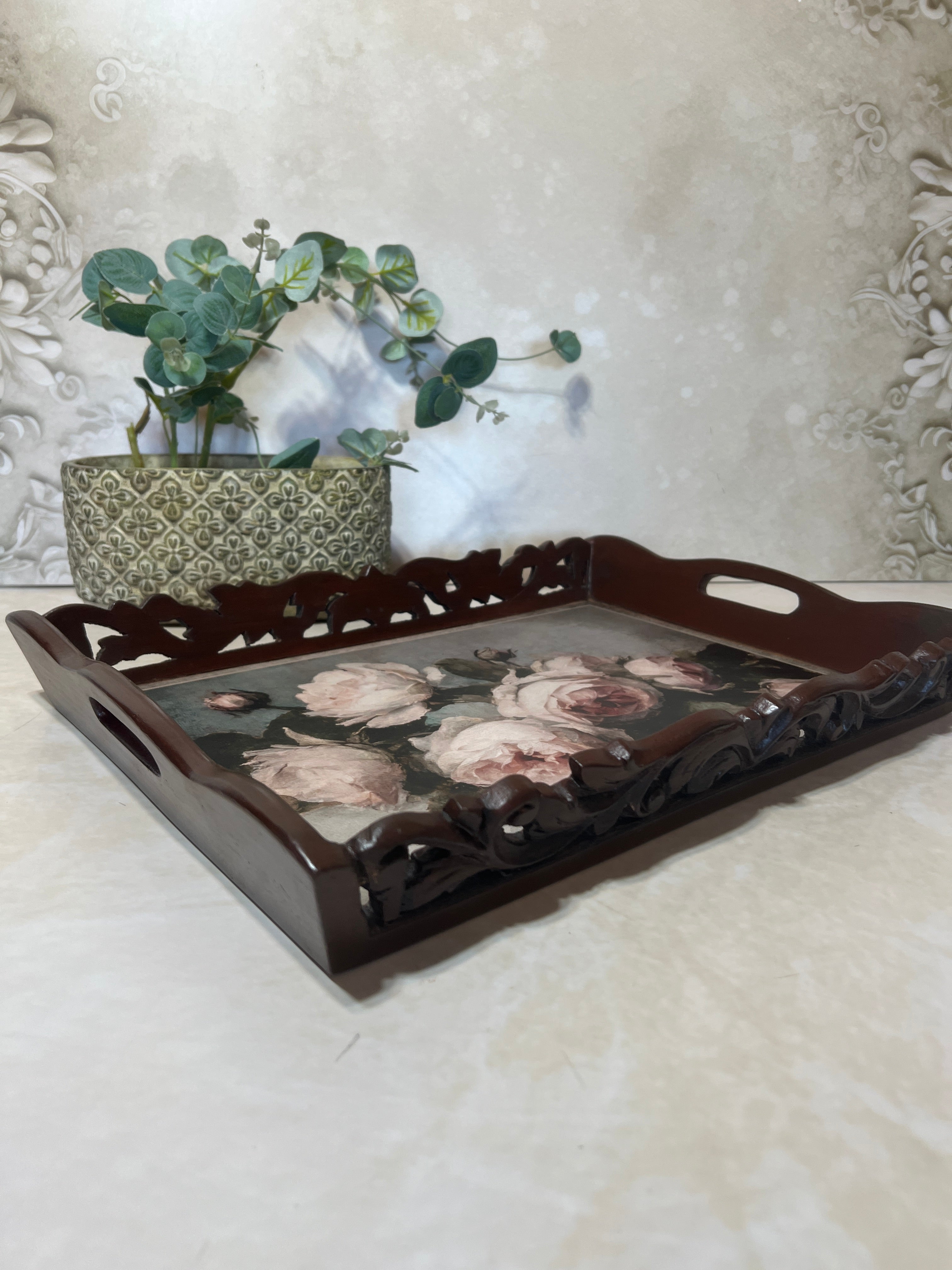 Symphony Carved Tray - Floral Bouquet
