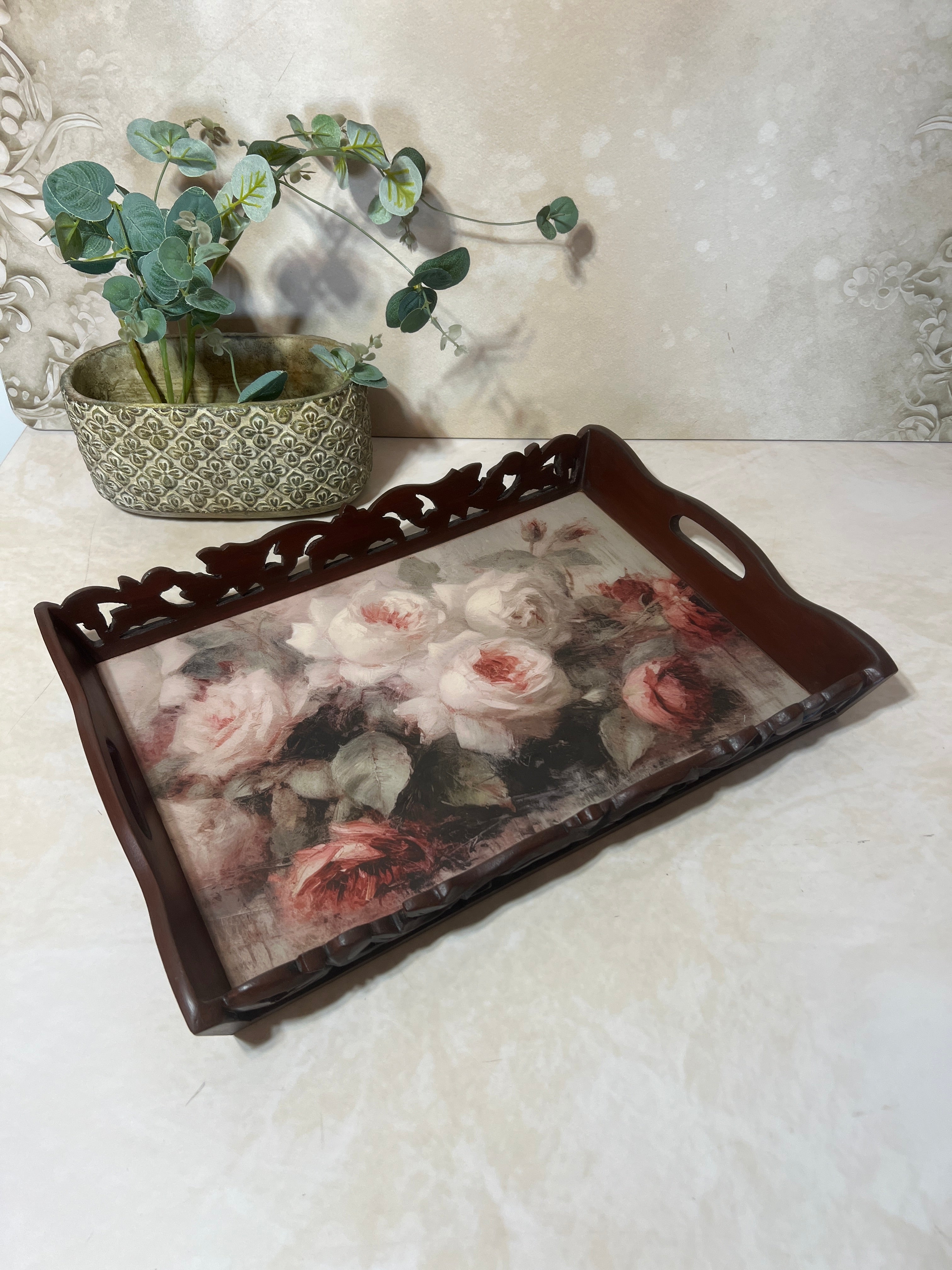 Symphony Carved Tray - Floral Whispers