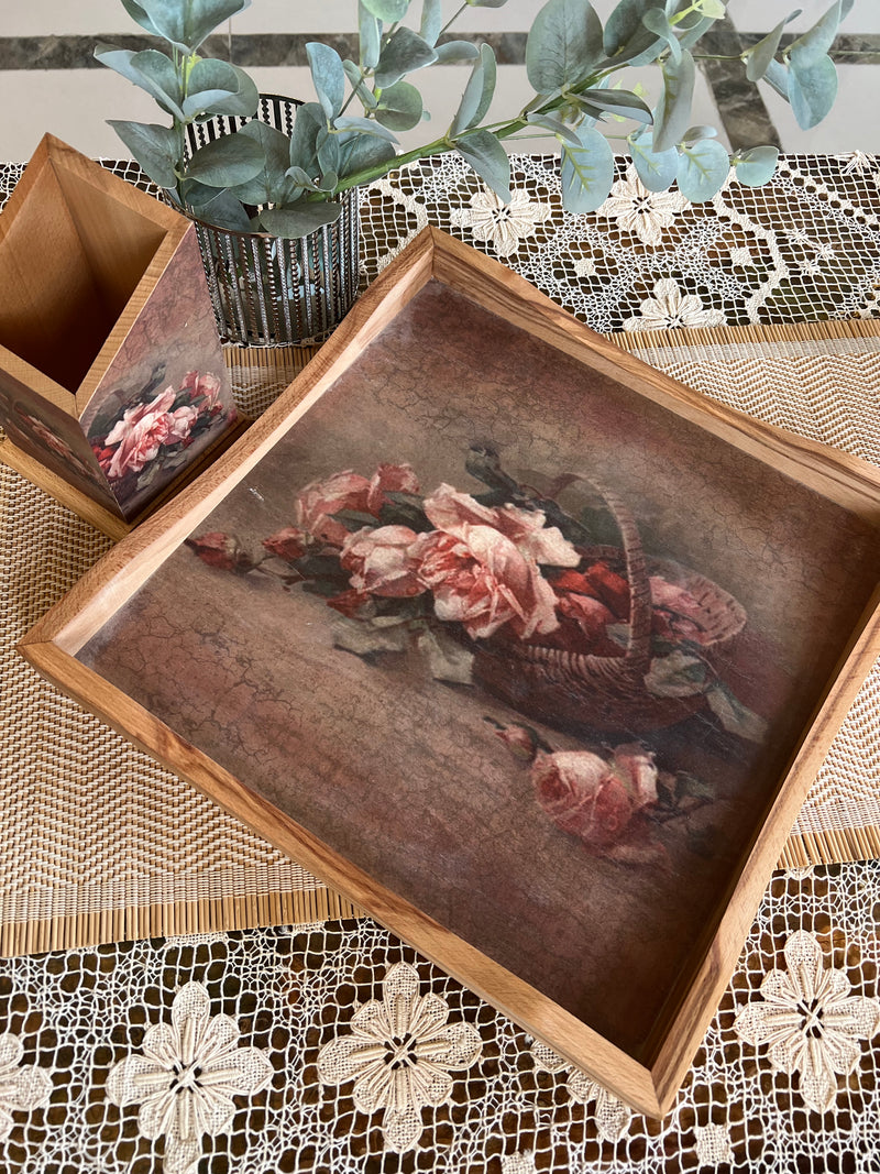 Square Tray - Luxury Series - Roses in a Basket