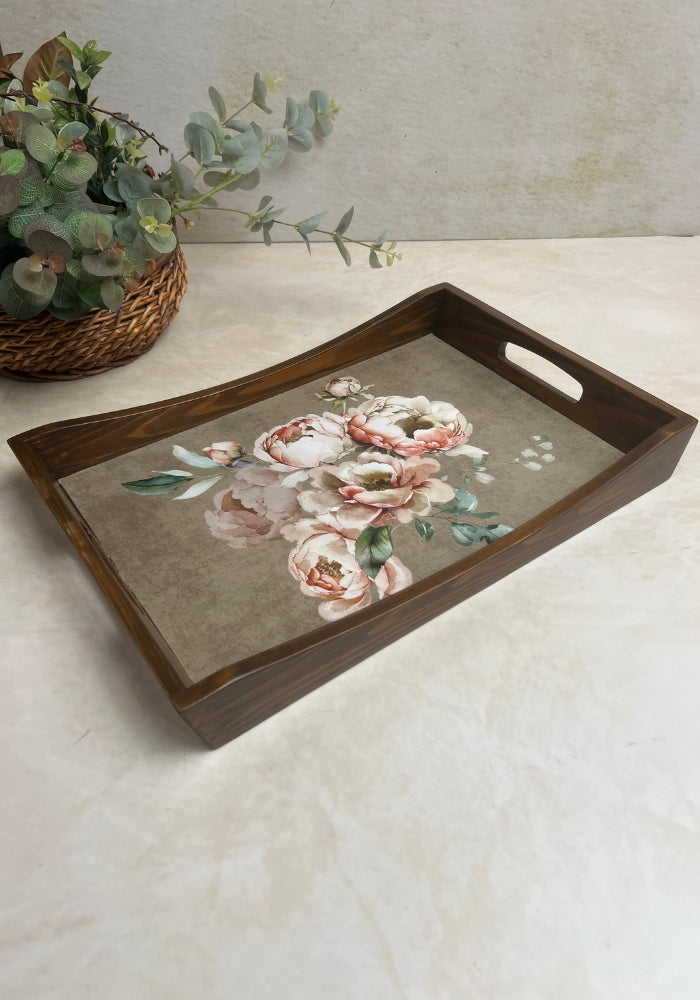 Wooden Rectangle Tray - Pretty Peonies