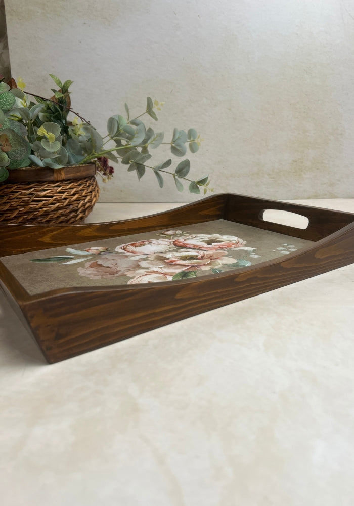 Wooden Rectangle Tray - Pretty Peonies