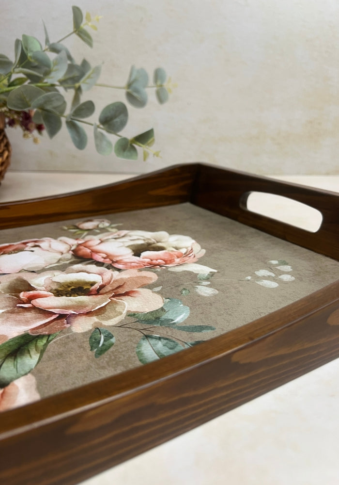 Wooden Rectangle Tray - Pretty Peonies