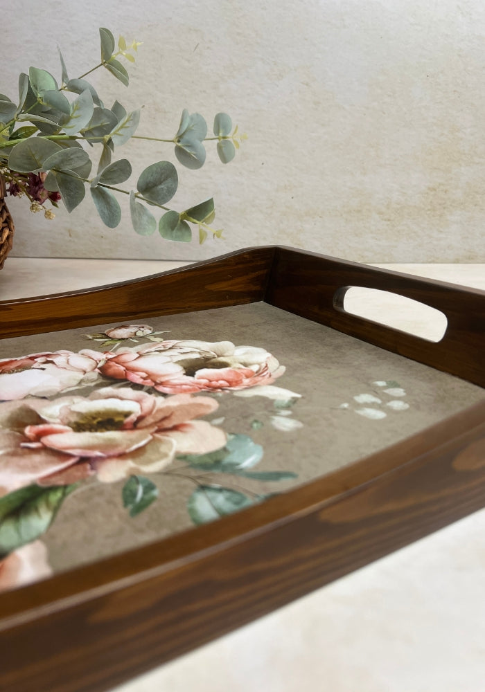 Wooden Rectangle Tray - Pretty Peonies