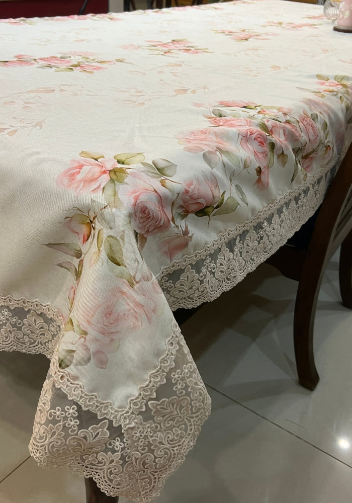 Table Cover With Lace - Pretty Roses