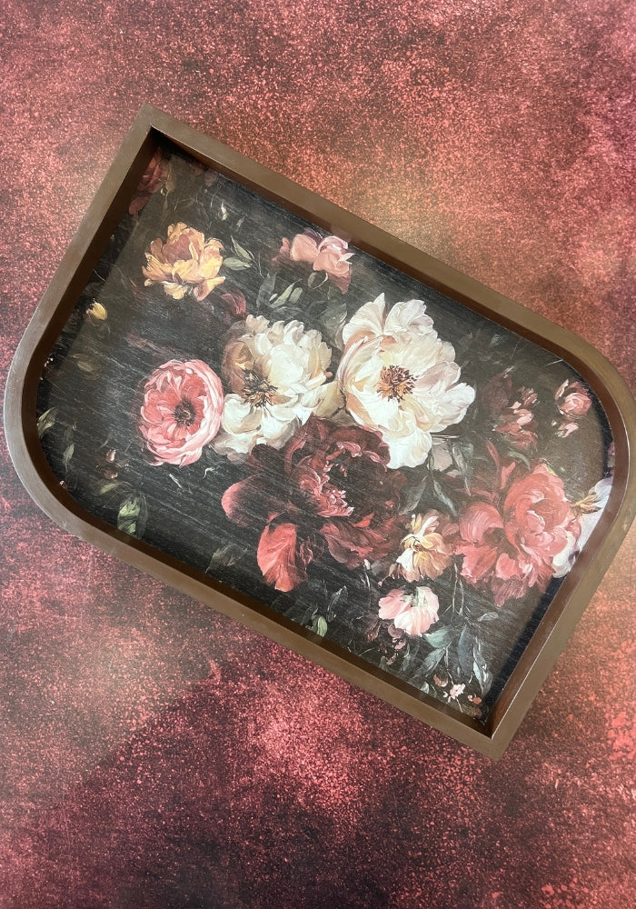 Asymmetrical Leaf inspired Wooden Tray - Set of two - Wild Florals